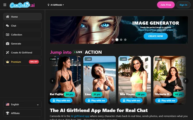 CamSoda AI homepage preview