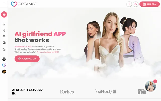 DreamGF homepage preview
