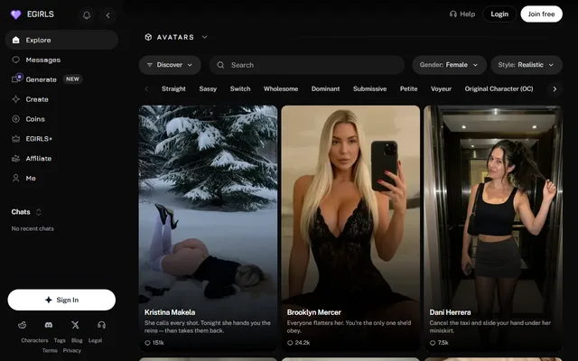 Egirls AI homepage preview