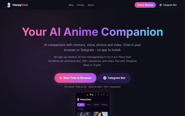 HoneyChat homepage preview