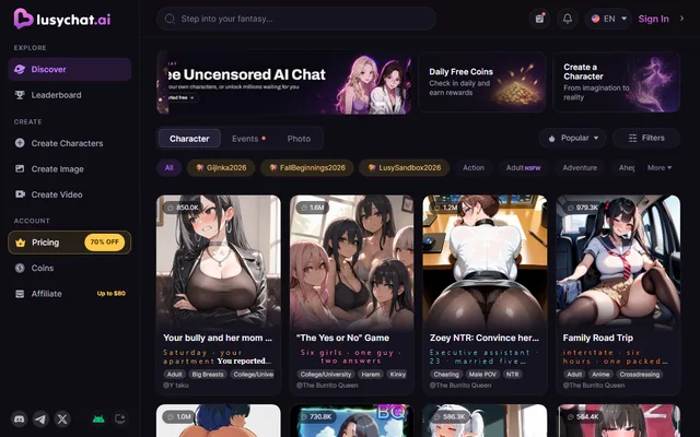 LusyChat homepage preview