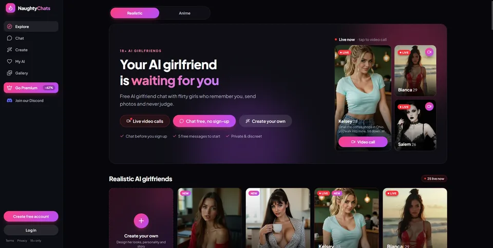 Naughty Chats homepage preview